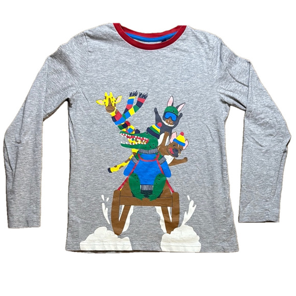 Mini Boden Other - Mini Boden 9-10 Long Sleeve Tee with Festive Holiday Winter Graphic Gray Red